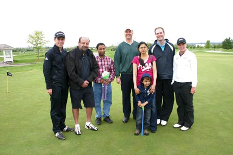 (From left to right) Nick Taylor, Canadian Tour; Dr. Louis Peltz, chief of psychiatry, Credit Valley Hospital; R. Jhansal; Neil Skelding, president and CEO, RBC Insurance; R. Jhansal; H. Jhansal; Kalin McDonald, member of the Board of Directors, The Credit Valley Hospital Foundation; Alena Sharp, LPGA Tour (From left to right) Nick Taylor, Canadian Tour; Dr. Louis Peltz, chief of psychiatry, Credit Valley Hospital; R. Jhansal; Neil Skelding, president and CEO, RBC Insurance; R. Jhansal; H. Jhansal; Kalin McDonald, member of the Board of Directors, The Credit Valley Hospital Foundation; Alena Sharp, LPGA Tour