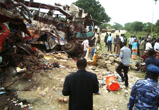 The accident scene where 2 buses collided