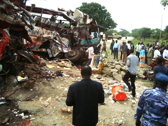 The accident scene where 2 buses collided The accident scene where 2 buses collided