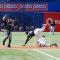 Yankee centre fielder Brett Gardner slides into second with a stolen base despite Yunel Escobar's acrobatic efforts