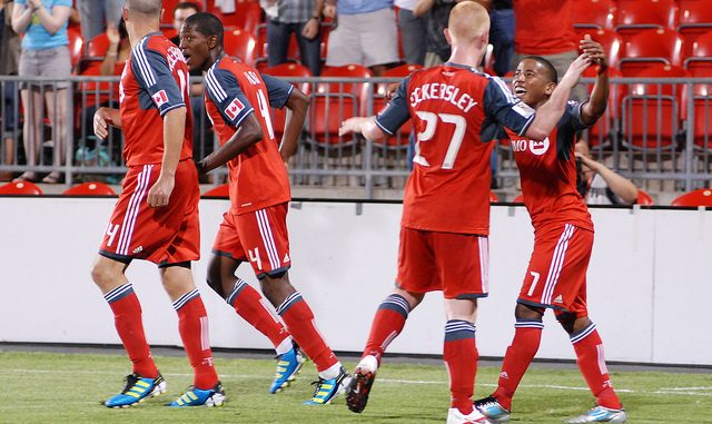 Joao Plata is congratulated by his teammates after his first goal Joao Plata is congratulated by his teammates after his first goal
