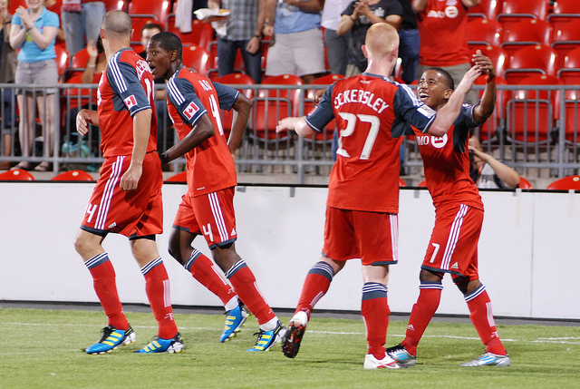 Joao Plata is congratulated by his teammates after his first goal Joao Plata is congratulated by his teammates after his first goal