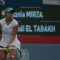 Sania Mirza setting up for a serve during qualifying of the WTA Rogers Cup in Toronto