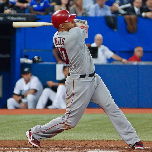 Former-Jay Vernon Wells smacks a two-run homerun against his former club at the Rogers Centre (Karan Vyas) Former-Jay Vernon Wells smacks a two-run homerun against his former club at the Rogers Centre (Karan Vyas)
