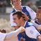 FC Edmonton defender John Jonke (centre) celebrates his goal with his teammates on Sunday