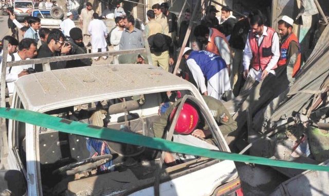 The site of a bomb blast in Peshawar The site of a bomb blast in Peshawar