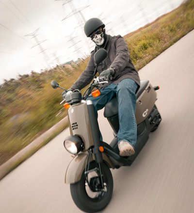 Riding the uniquely styled 50cc