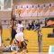 Oshawa Power's Omari Johnson jumps up to block a shot in the team's inaugural game against the Quebec Kebs on Sunday