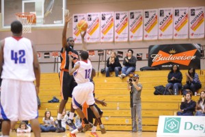 Oshawa Power's Omari Johnson jumps up to block a shot in the team's inaugural game against the Quebec Kebs on Sunday Oshawa Power's Omari Johnson jumps up to block a shot in the team's inaugural game against the Quebec Kebs on Sunday