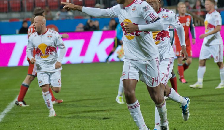 New York Red Bulls striker Thierry Henry celebrates his late game-tying goal Saturday night at BMO Field (John Lucero)
