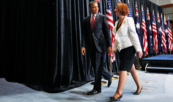 President Obama and Prime Minister Julia Gillard of Australia after a joint news conference in Canberra President Obama and Prime Minister Julia Gillard of Australia after a joint news conference in Canberra