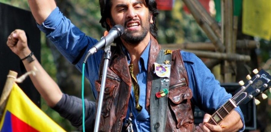 Ranbir Kapoor performing to a song in the movie Rockstar