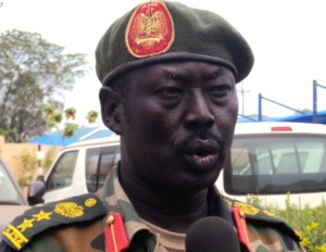 SPLA Spokesperson Col. Philip Aguer speaking to Gurtong correspondent in Juba [© Gurtong]
