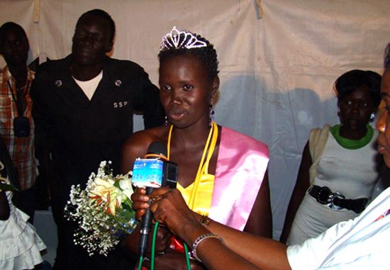 Miss Helen Kadong speaking to the press after being pronounced the winner [©Gurtong]