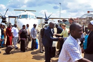 Senior civil servants seconded to South Sudan by IGAD arrive at the Juba International Airport. [©Gurtong]