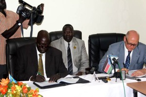 The signing of a Mou between South Sudan and Switzerland in Juba. [© Gurtong]