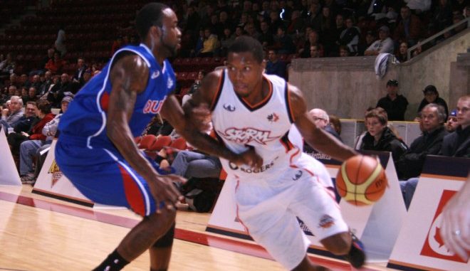 Storm Shock Kebs in Home Opener Summerside Storm small forward Louie McCroskey drives past a Quebec Kebs guard on Thursday night in the team's upset 120-105 win
