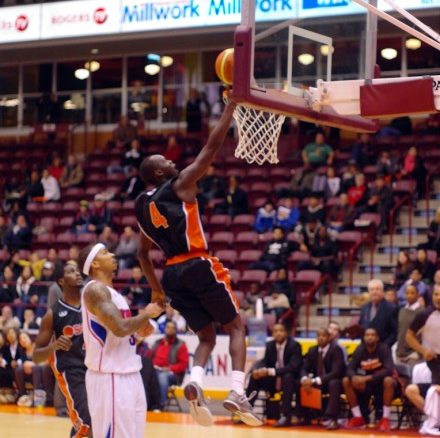 Oshawa Power point guard Tut Ruach goes up for an uncontested layup for two of his game-high 23 points Wednesday night at GM Centre. Oshawa Power point guard Tut Ruach goes up for an uncontested layup for two of his game-high 23 points Wednesday night at GM Centre.