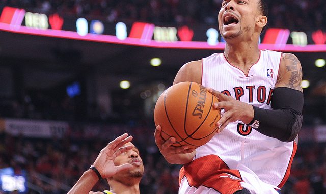 Toronto Raptors point guard Jerryd Bayless drives to the basket against the Indiana Pacers at the Air Canada Centre on Wednesday night. The Raptors came up short in the fourth quarter losing 90-85 to fall to 1-1 on the season.(Karan Vyas)