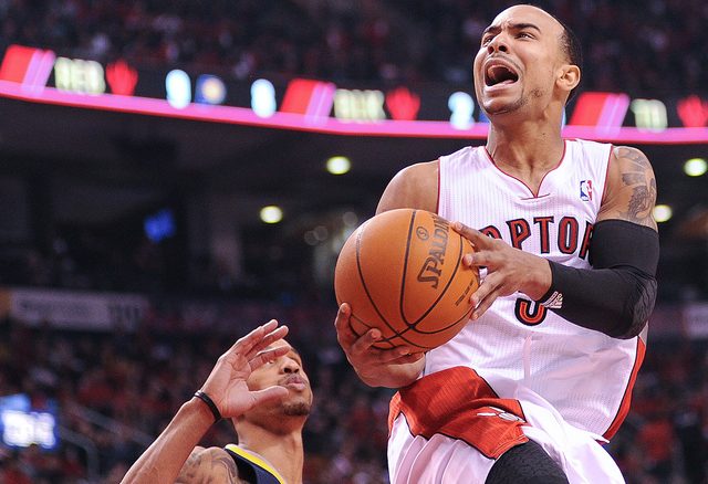 Toronto Raptors point guard Jerryd Bayless drives to the basket against the Indiana Pacers at the Air Canada Centre on Wednesday night. The Raptors came up short in the fourth quarter losing 90-85 to fall to 1-1 on the season.(Karan Vyas)