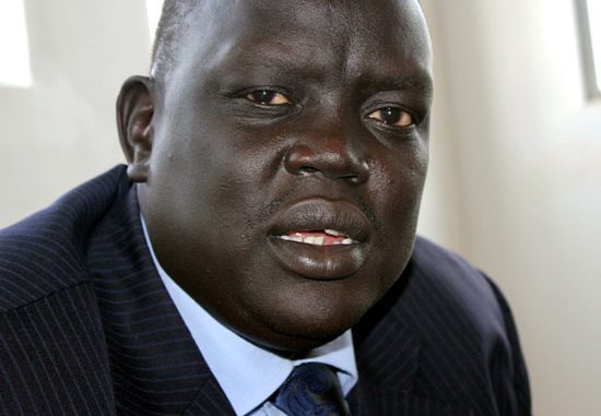 Mr. Deng Dau speaking to the press at the National Assembly premise in Juba [©Gurtong]