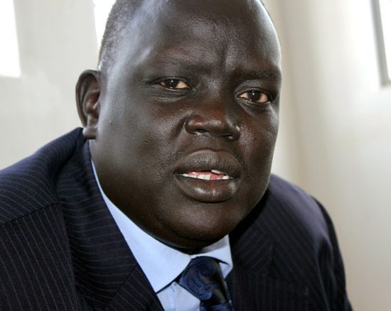 Mr. Deng Dau speaking to the press at the National Assembly premise in Juba [©Gurtong]