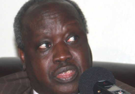 Hon. Nhial Deng Nyial speaking to press in Juba [©Gurtong]