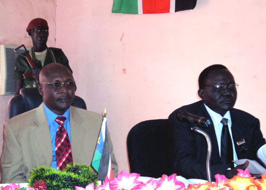 (L-R) Governor Lobong Lojore and Mr. Emmanuel Ambrose Ocholimoi addressing legislatures during closure [©Gurtong]