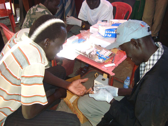 VCT officials testing citizens at the Bentiu stadium in Unity State [©Gurtong]