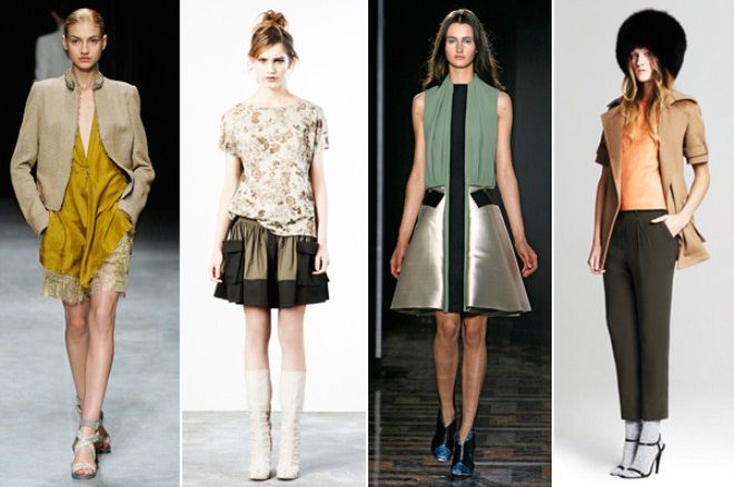 Damir Doma spring '12, Photo: Maria Valentino/MCV Photo; Thakoon Addition pre-fall '12, Photo: Courtesy of Thakoon Addition; Balenciaga spring '12, Photo: Maria Valentino/MCV Photo; Jenni Kayne pre-fall '12, Photo: Courtesy of Jenni Kayne.