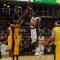 Oshawa Power forward Omari Johnson puts up a hook shot against the London Lightning at the GM Centre Thursday night