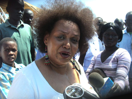Ayom Wol Dhal speaking to the press during the commemoration at the Dr. John Garang Mausoleum in Juba [©Gurtong]