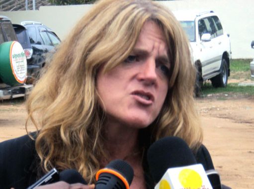 Hilde Johnson speaking to the press in Juba in a previous conference
