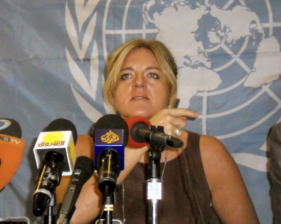Hilde F. Johnson answering questions during the press conference in Juba [©Gurtong]