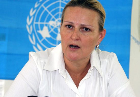 Lise Grande briefing the press in Juba [©Gurtong]