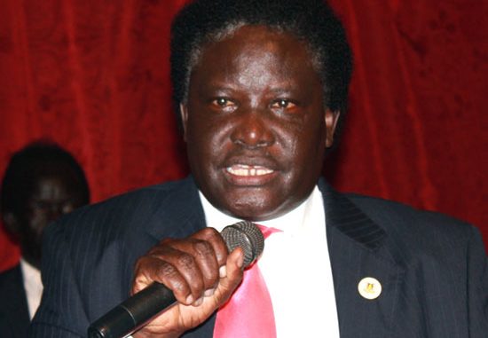 Mr. Manaseh Lomole addressing a gathering at Nyakuron Cultural Centre in a previous function [©Gurtong]