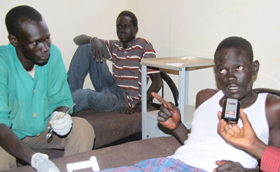Manyot Deng Monydit being interviewed at the Rumbek Central main prison hospital bed where he received treatment [©Gurtong]