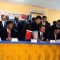 South Sudanese Oil Minister Hon. Stephen Dhieu (seated centre) with representatives from oil companies sign the MOU on transitional terms [©Gurtong]