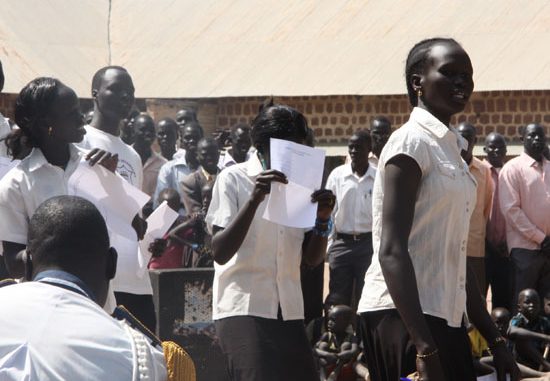 Rumbek secondary school students performing during the reopening ceremony at the school compound [©Gurtong]