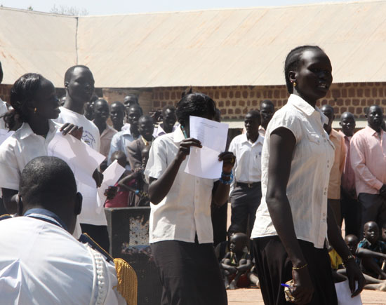 Rumbek secondary school students performing during the reopening ceremony at the school compound [©Gurtong]