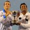 Leander Paes & Radek Stepanek carrying the winning trophy for men's doubles