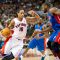 Raptors guard DeMar DeRozan attempts to drive past Detroit Pistons forward Jason Maxiell. DeRozan scored a team-high 23 points and attacked the basket often in his team's 103-93 win at the Air Canada Centre on Wednesday night (John Lucero)