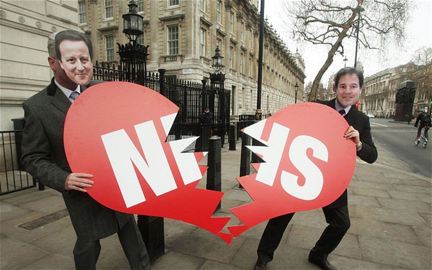 Protesters demonstrating the opposition on NHS Bill Protesters demonstrating the opposition on NHS Bill