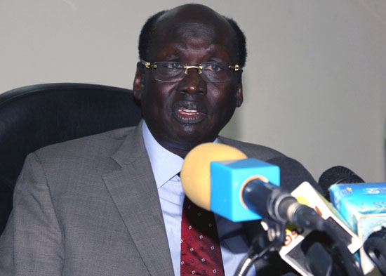 Dr. Barnaba Marial Benjamin while speaking to the press in Juba [©Gurtong]