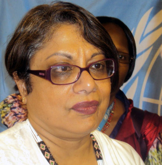 Radhika Comaraswamy addressing the press at the UNMISS Compound in Juba [©Gurtong]