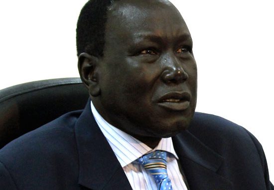 Hon. Joseph Lual Acuil addressing the media in Juba [©Gurtong]