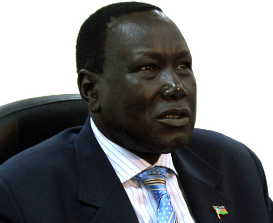 Hon. Joseph Lual Acuil addressing the media in Juba [©Gurtong]