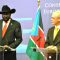 The two principals (L-R) H.E Salva Kiir with President of EU Council Mr. Harmann Van Rompuy in a joint press briefing in Brussels