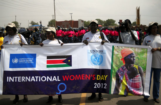 Women march in the streets of Juba to commemorate International Women’s Day [©Gurtong]