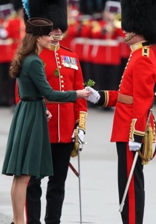 Duchess of Cambridge presenting Shamrock to an Irish guard